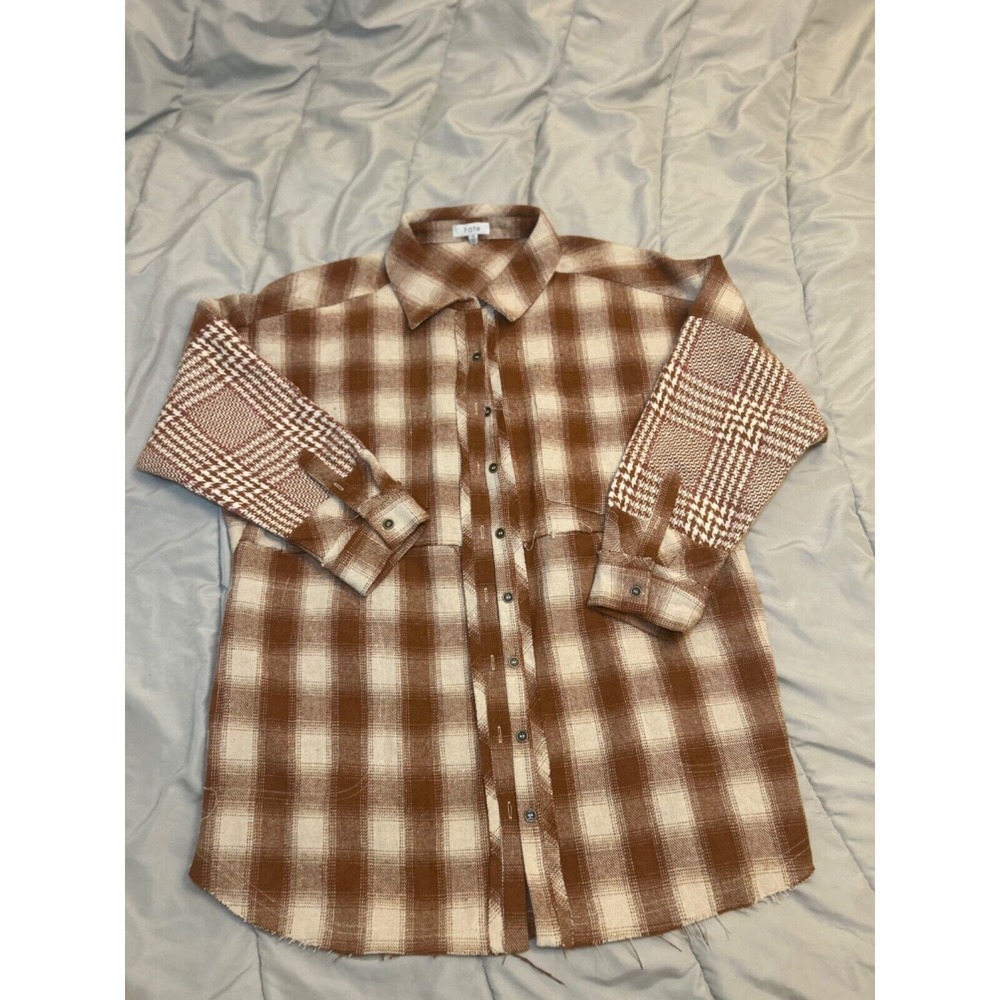 FATE‎ NWOT Plaid Shacket Small Brown and Beige